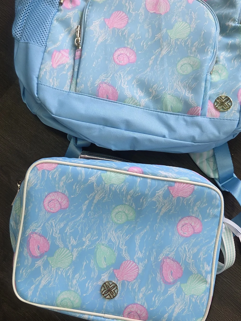 Lilly Pulitzer Blue Seashell Backpack & Lunch Bag Set